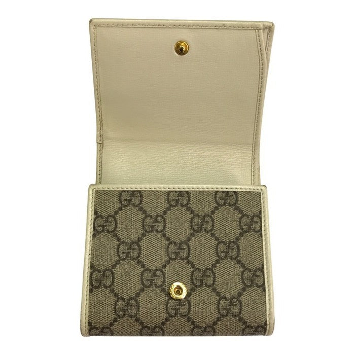 GUCCI グッチ GGスプリーム 財布 レディース 二つ折り ホースビット コンパクト ベージュ/ホワイト 621891 中古 T1