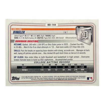 TOPPS MLBカード BOWMAN CHROME 1ST DILLON DINGLER DETROIT TIGERS #BD-144 中古 IT2