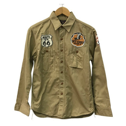 TOYS McCOY トイズマッコイ ワークシャツ メンズ 長袖 H.OKAMOTO McHILL OVERALLS ワッペン ベージュ 14(S)サイズ 中古 T1