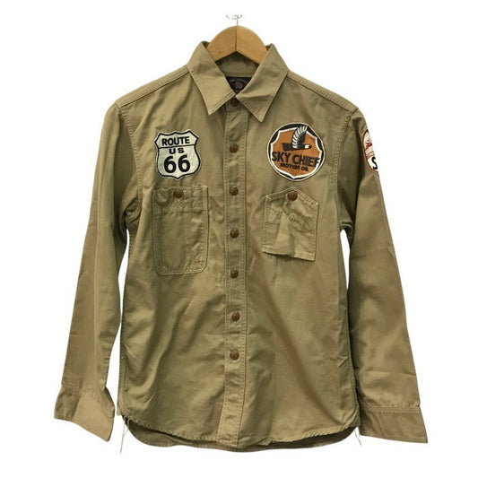 TOYS McCOY トイズマッコイ ワークシャツ メンズ 長袖 H.OKAMOTO McHILL OVERALLS ワッペン ベージュ 14(S)サイズ 中古 T1