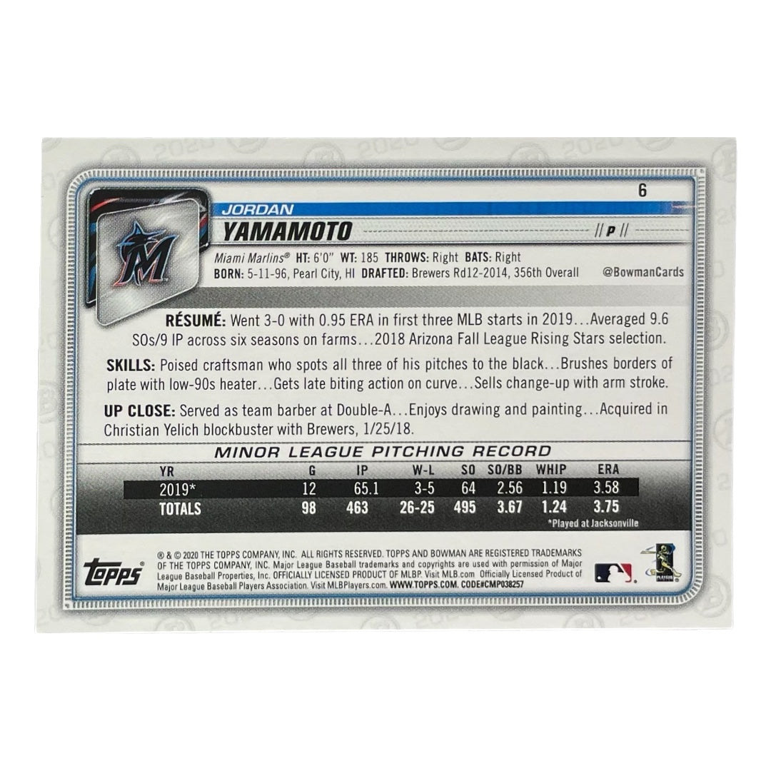 TOPPS MLBカード BOWMAN JORDAN YAMAMOTO MIAMI MARLINS /150 #6 中古 IT2