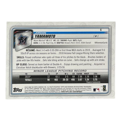 TOPPS MLBカード BOWMAN JORDAN YAMAMOTO MIAMI MARLINS /150 #6 中古 IT2