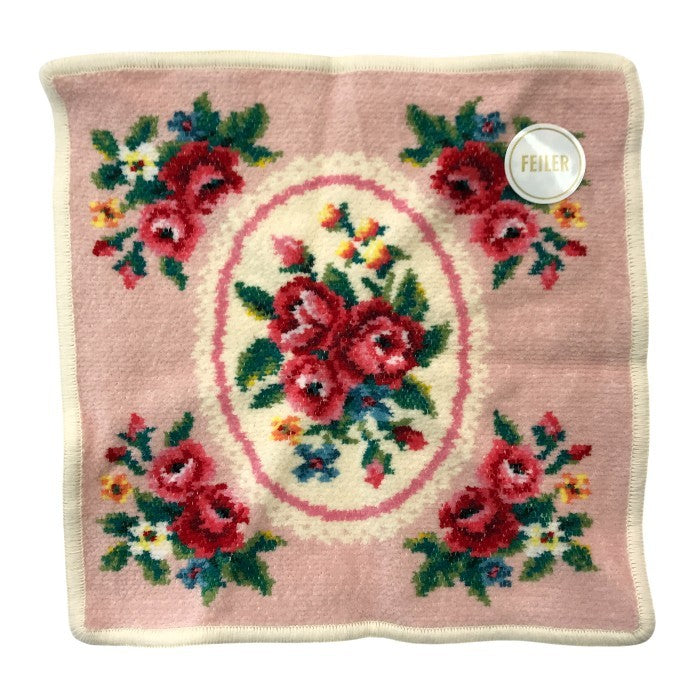 FEILER フェイラー ハンカチ2枚セット マドモワゼルローズ/マイフェイバリットグリーン シュニール織 タオル 綿100% ペールピンク/ペールグリーン 中古 T1