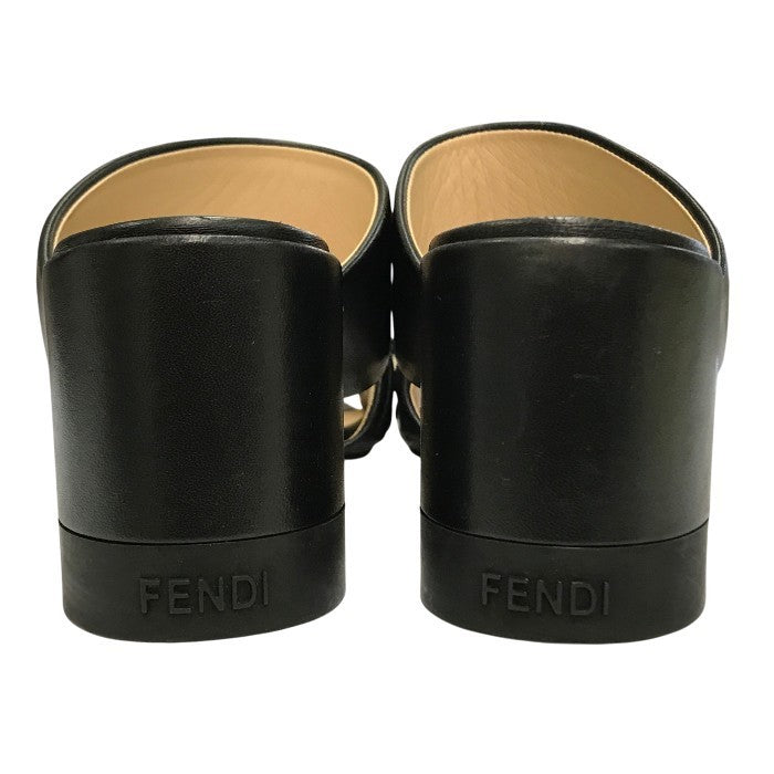 FENDI フェンディ サンダル レディース レザー ミュール FF ズッカ エンボス ブラック 36サイズ 中古 T1