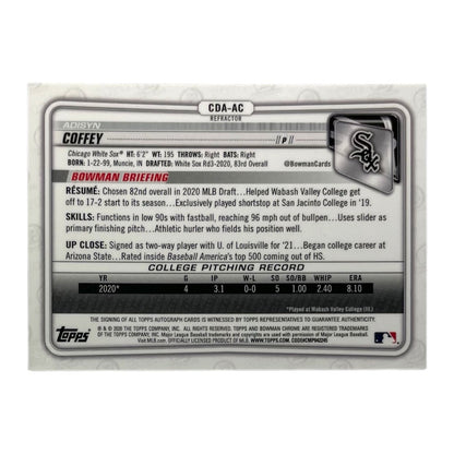 TOPPS MLBカード BOWMAN CHROME 1ST ADISYN COFFEY CHICAGO WHITE SOX /499 #CDA-AC 中古 IT2