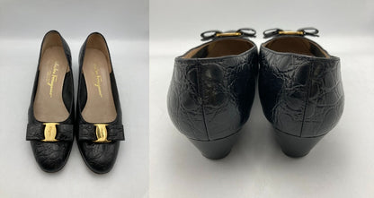 Salvatore Ferragamo サルヴァトーレフェラガモ ヴァラリボン 型押しレザー パンプス サイズ8(約25.5cm) 中古 D4