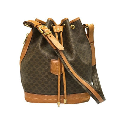CELINE セリーヌ 巾着 ショルダーバッグ レディース マカダム柄 PVC ブラウン 中古 T1