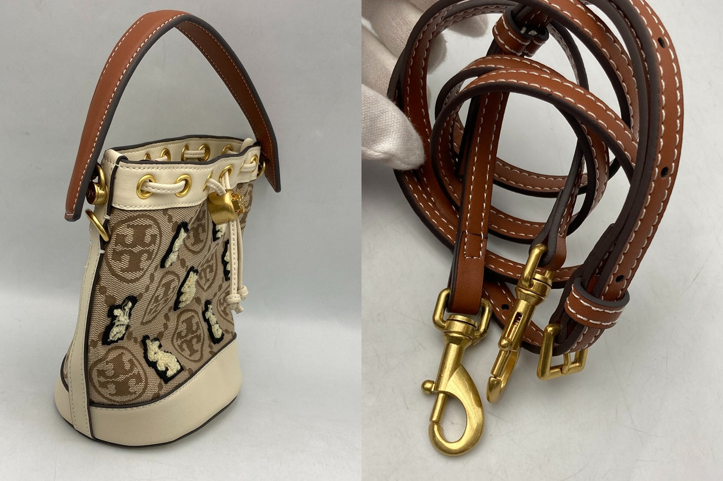 TORY BURCH トリーバーチ Tモノグラム ジャガード ベルバッグ/バケットバッグ 2023年限定 ラビット 中古 D4