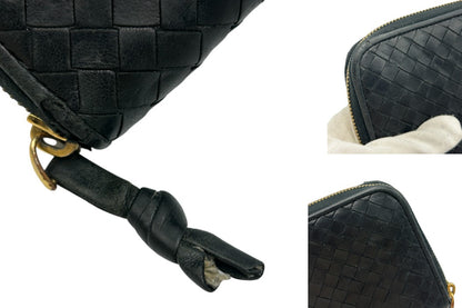 BOTTEGA VENETA ボッテガヴェネタ ラウンドファスナー 長財布 レザー イントレチャート 本革 ブラック メンズ 中古 W４