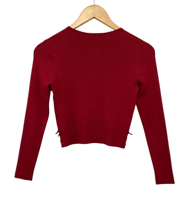 TOCCA トッカ シルク混 カーディガン サイドリボン 401587 サイズXS ボルドー 中古 D4