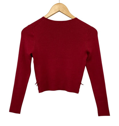 TOCCA トッカ シルク混 カーディガン サイドリボン 401587 サイズXS ボルドー 中古 D4