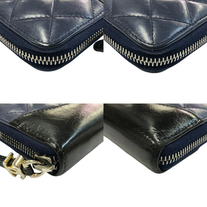 CHANEL シャネル ガブリエル ロングジップウォレット 長財布 レディース レザー ラウンドジップ ファスナー キルティング ネイビー/ブラック A84388 中古 T1