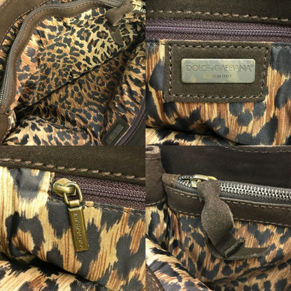 DOLCE&GABBANA ドルチェ&ガッバーナ トートバッグ レディース スウェードレザー ハトメ フリンジ ベルト 内レオパード ブラウン 中古 T1