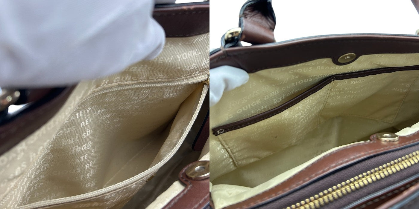 kate spade ケイトスペード ショルダー バッグ 牛革 ブラウン レザー 鞄 おしゃれ 本革 ボストン 中古 W４