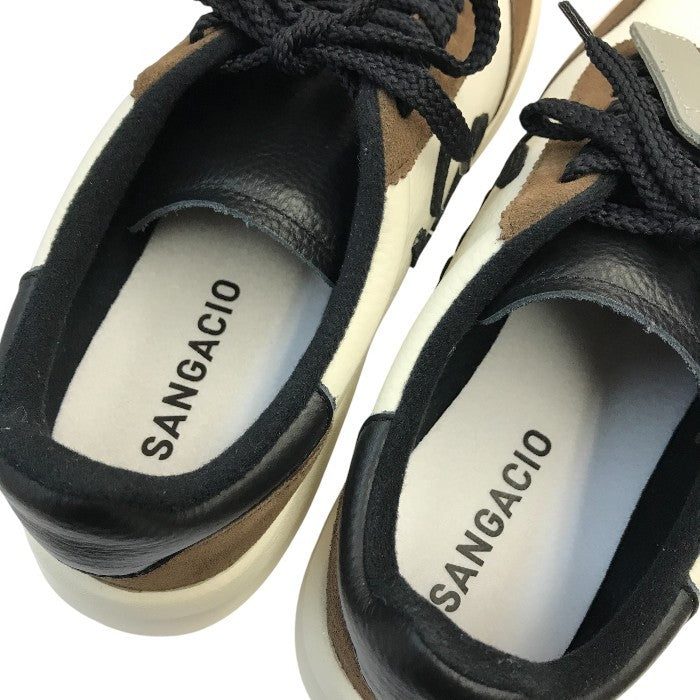 SANGACIO サンガッチョ にゅ BLOW スニーカー メンズ ローカット レザー ハンドメイド WHITE/BROWN 26.5cm 中古 T1