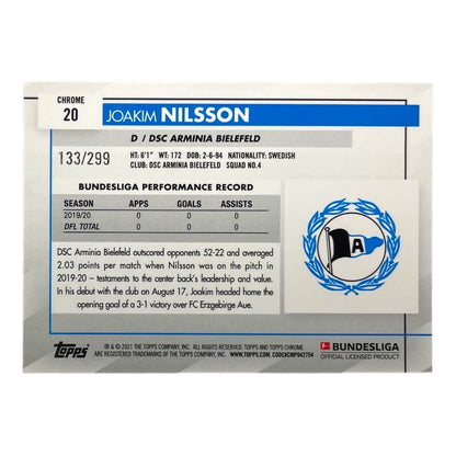 TOPPS サッカーカード CHROME JOAKIM NILSSON ARMINIA BIELEFELD /299 #20 中古 IT2