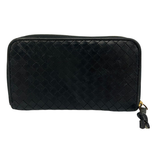 BOTTEGA VENETA ボッテガヴェネタ ラウンドファスナー 長財布 レザー イントレチャート 本革 ブラック メンズ 中古 W４
