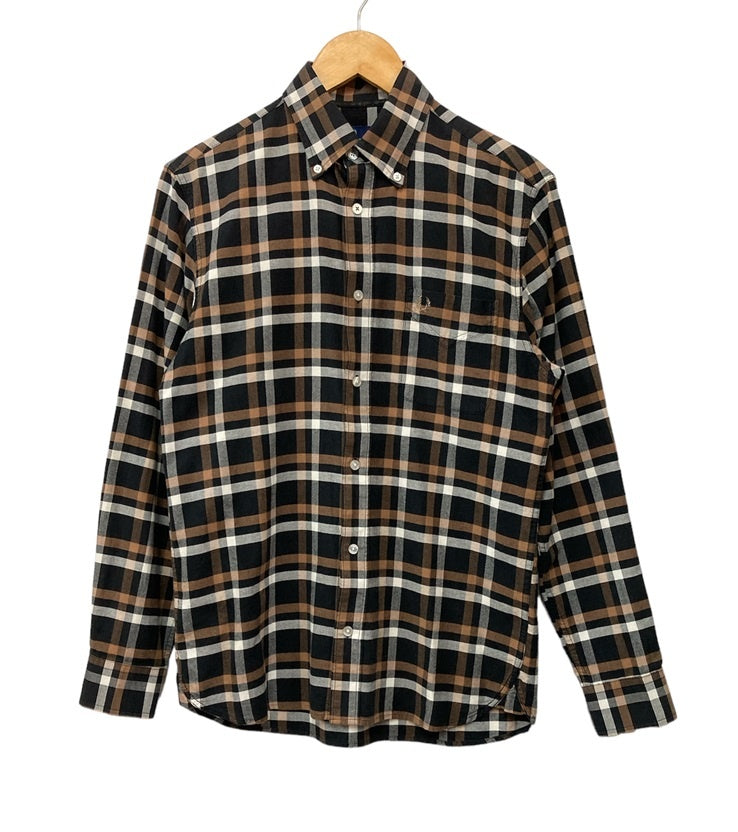 FRED PERRY フレッドペリー チェック柄 長袖シャツ ボタンダウン サイズS 中古 D4