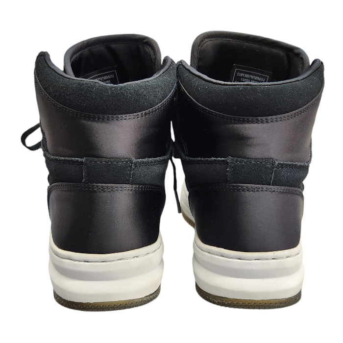 EMPORIO ARMANI スニーカー レディース ハイカット ロゴ スウェード レザー サテン ブラック 約22.5cm X3Z033 XM080 中古 T1