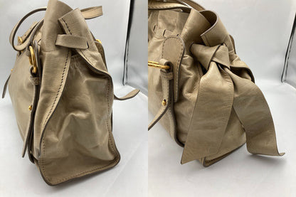 miumiu ミュウミュウ サイドリボン レザー トートバッグ レディース 中古 D4