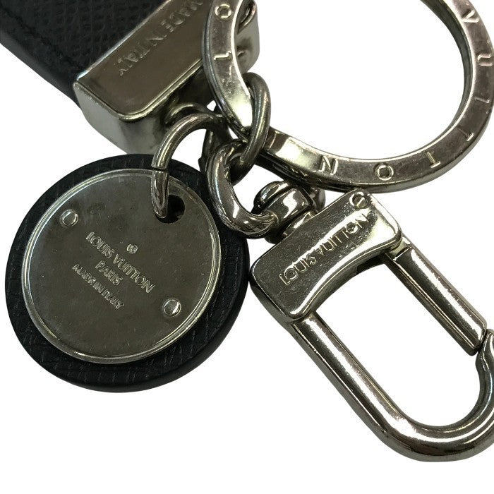 LOUIS VUITTON ルイヴィトン タイガ ポルトクレネオ キーホルダー ユニセックス レザー キーリング チャーム シルバー金具 ブラック M67242 中古 T1