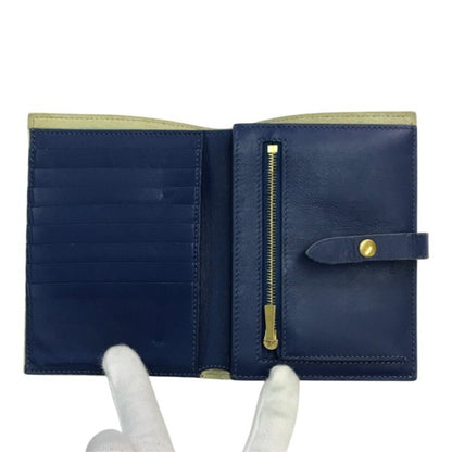CELINE セリーヌ ミディアム ストラップ マルチファンクション ウォレット レディース 二つ折り財布 レザー バイカラー アイボリー/ブルー 中古 T1