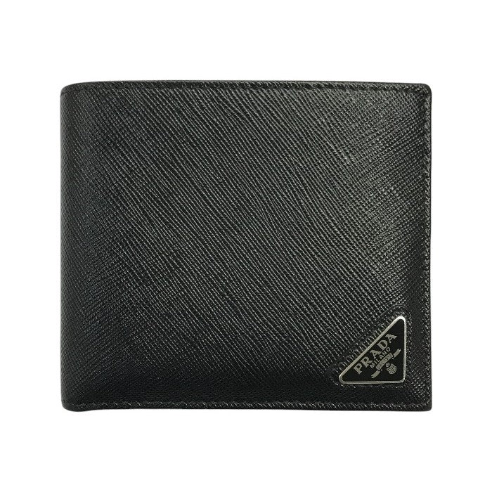 PRADA プラダ 財布 メンズ 二つ折り サフィアーノレザー SAFFIANO TRIANG 三角プレート 小銭入れあり ブラック 2MO738 中古 T1
