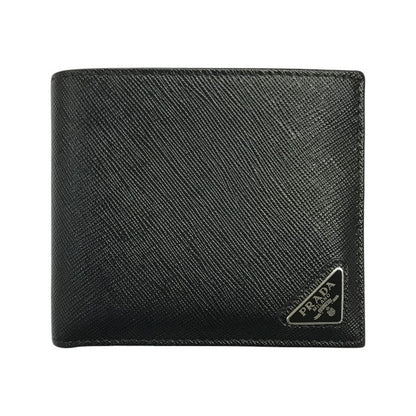PRADA プラダ 財布 メンズ 二つ折り サフィアーノレザー SAFFIANO TRIANG 三角プレート 小銭入れあり ブラック 2MO738 中古 T1