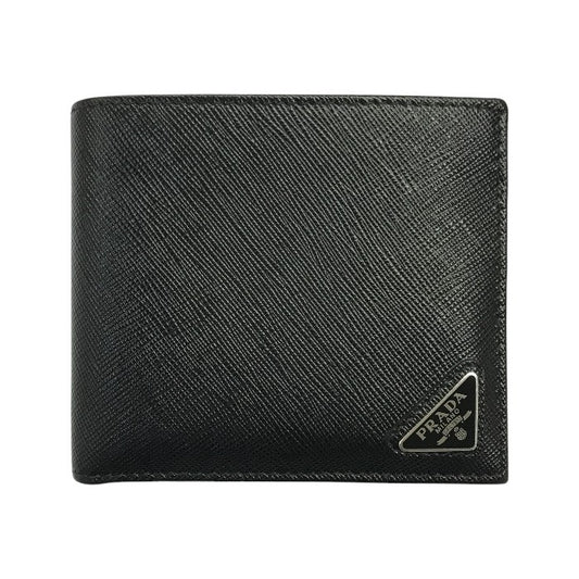 PRADA プラダ 財布 メンズ 二つ折り サフィアーノレザー SAFFIANO TRIANG 三角プレート 小銭入れあり ブラック 2MO738 中古 T1