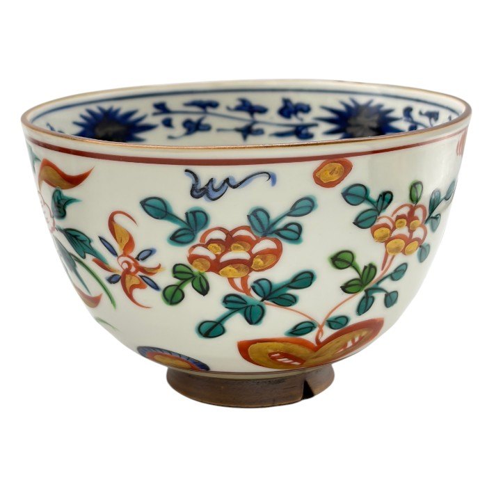 未使用品 平安陶華造り 呉須赤絵花鳥 茶碗揃い 5客 セット 茶碗 和食器 おしゃれ 中古 W1