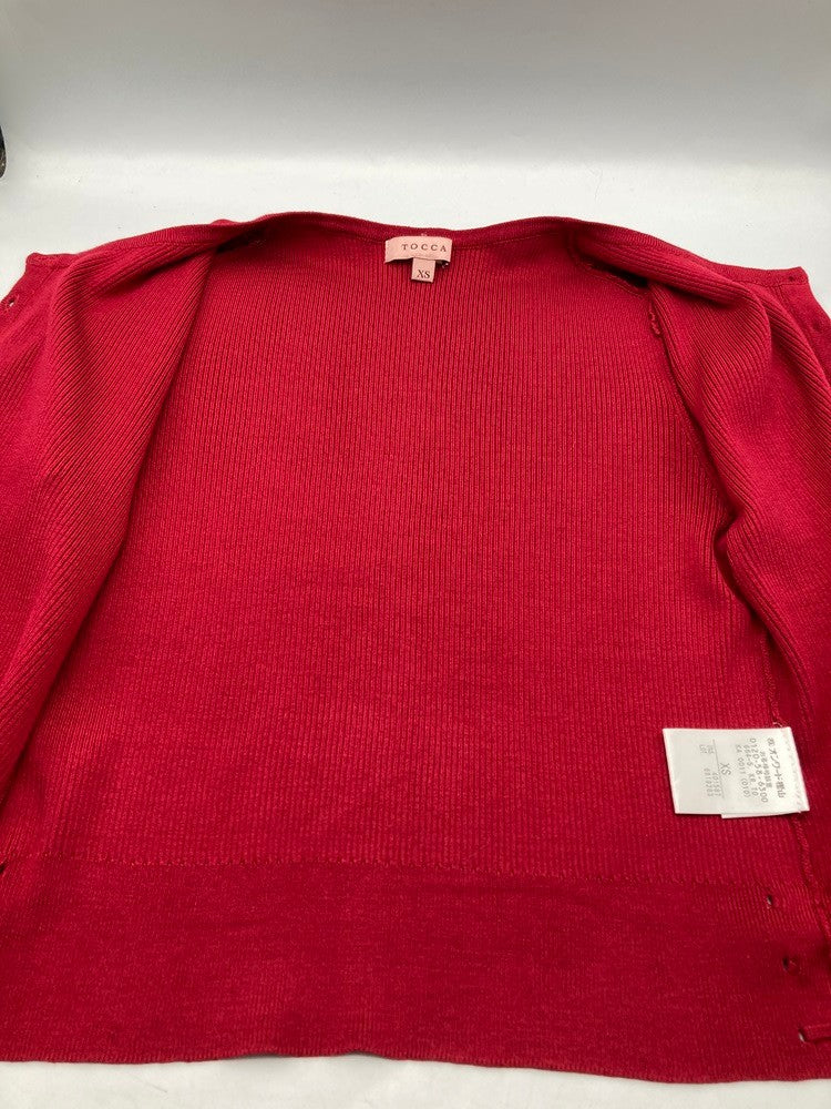 TOCCA トッカ シルク混 カーディガン サイドリボン 401587 サイズXS ボルドー 中古 D4