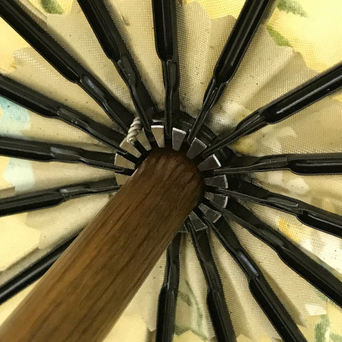 雨傘 レディース 手開き式 長傘 花柄 16本骨 レザーハンドル ベージュ/ブラウン 中古 T1