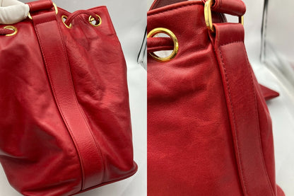 CHANEL シャネル ラムスキン ショルダーバッグ レディース 巾着 チェーンショルダー レッド 中古 D4