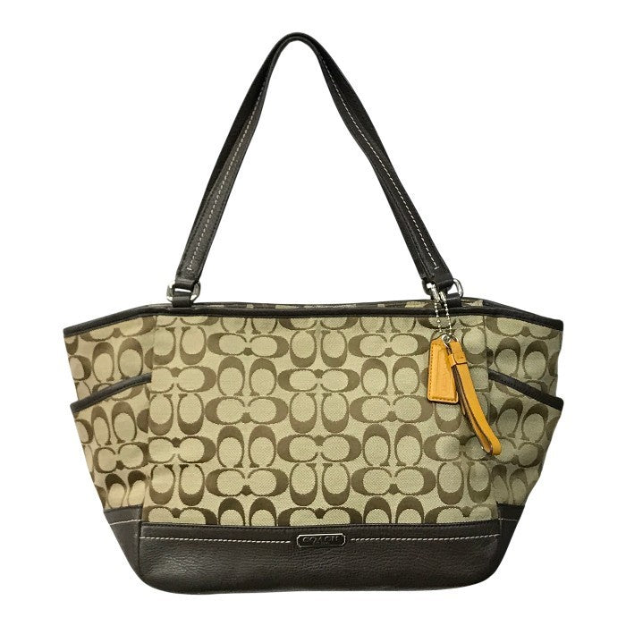 COACH コーチ シグネチャー トートバッグ レディース キャンバス/レザー ショルダー 大容量 カーキ/ブラウン F23297 中古 T1