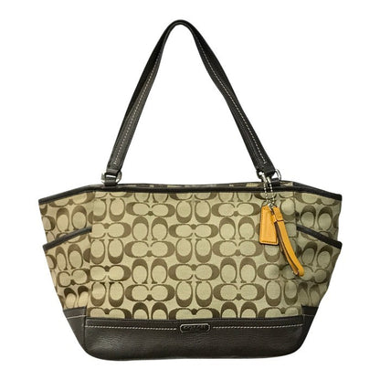 COACH コーチ シグネチャー トートバッグ レディース キャンバス/レザー ショルダー 大容量 カーキ/ブラウン F23297 中古 T1