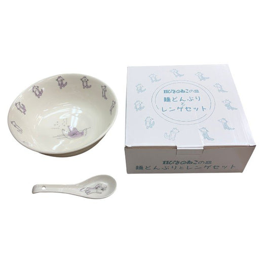 未使用品 エンスカイ 11ぴきのねこの皿 麺どんぶりとレンゲセット ラーメン 食器 馬場のぼる こぐま社 キャラクター 中古 W４