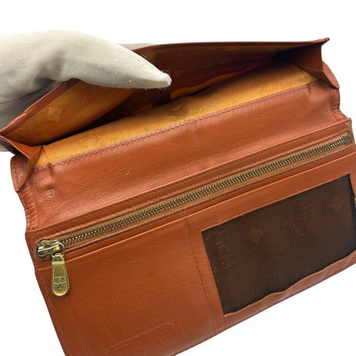 MCM モノグラム 二つ折り長財布 ブラウン 定期入れ 薄型 エムシーエム レディース メンズ ブランド 中古 W４