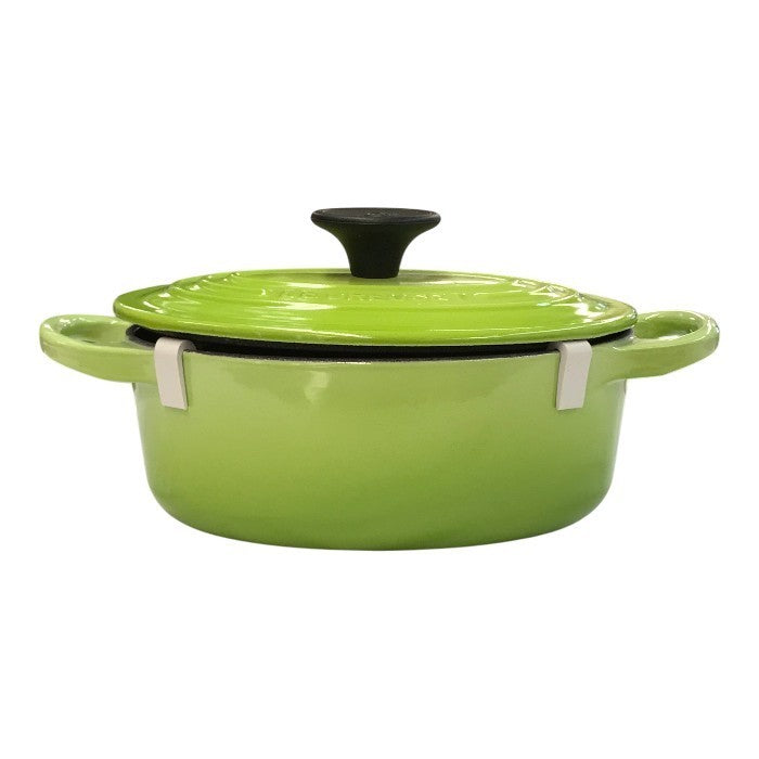 LE CREUSET ル・クルーゼ ココット オーバル 両手鍋 0.9L 楕円 ホーロー 鋳物 IH オーブン 直火 グリーン 中古 T1