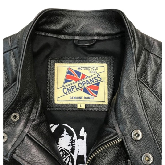 CNPLOPANSS ライダースジャケット メンズ レザー シングルブレスト ワッペン ブラック Lサイズ 中古 T1