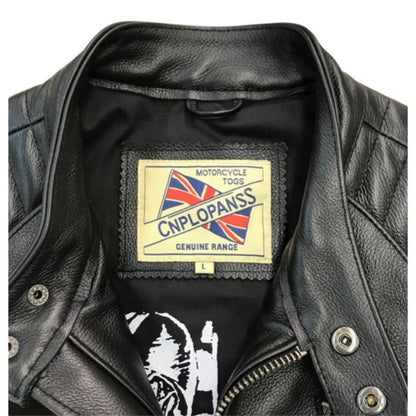 CNPLOPANSS ライダースジャケット メンズ レザー シングルブレスト ワッペン ブラック Lサイズ 中古 T1