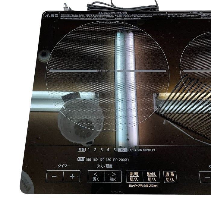 アイリスオーヤマ IH 2口 調理器 IHC-WKG3-B フルフラット 高火力 過熱防止 台付き 中古 R4
