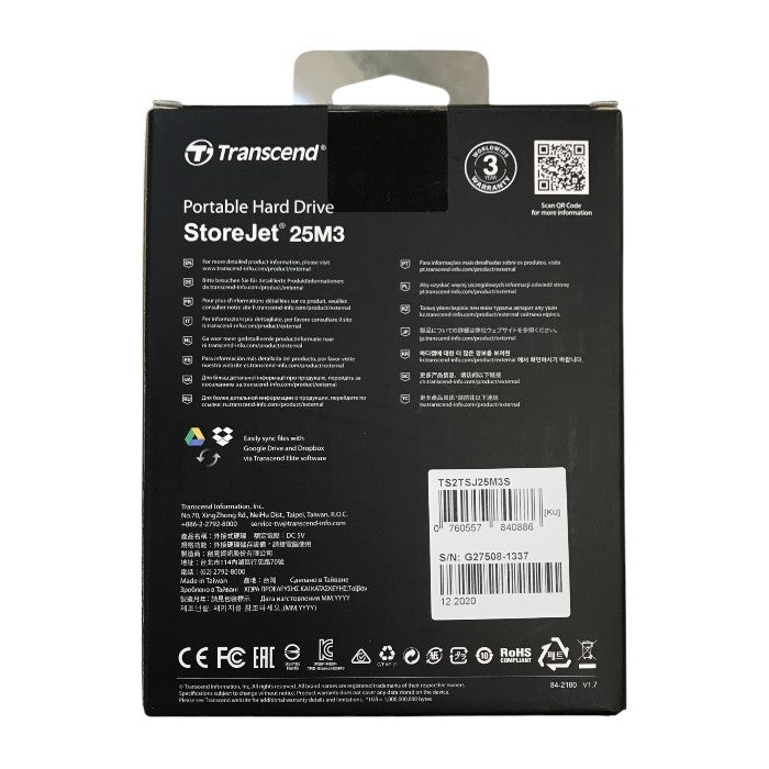 Transcend StoreJet ポータブルHDD 2TB アイロングレー 外付け 耐衝撃 スリムタイプ USB3.1 Gen1 TS2TSJ25M3S 中古 T1