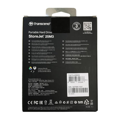 Transcend StoreJet ポータブルHDD 2TB アイロングレー 外付け 耐衝撃 スリムタイプ USB3.1 Gen1 TS2TSJ25M3S 中古 T1