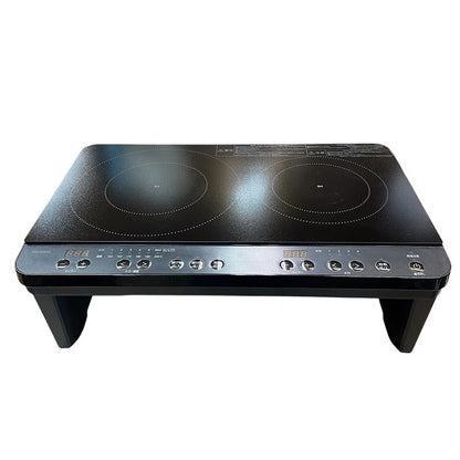 アイリスオーヤマ 2口 IHクッキングヒーター 最大1400W 100V 脚付き(18cm) ブラック IHK-WT41SAZ-B 電化 工事不要 安全 高火力 過熱防止 中古 R4