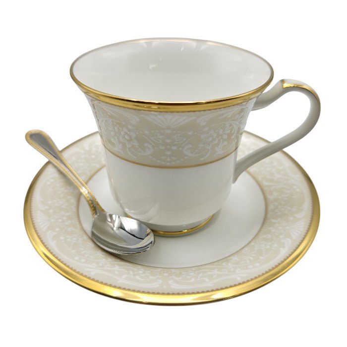 Noritake ノリタケ WHITE PALACE ホワイトパレス アメリカン カップ&ソーサー&スプーン 3点セット 4753N 中古 H4