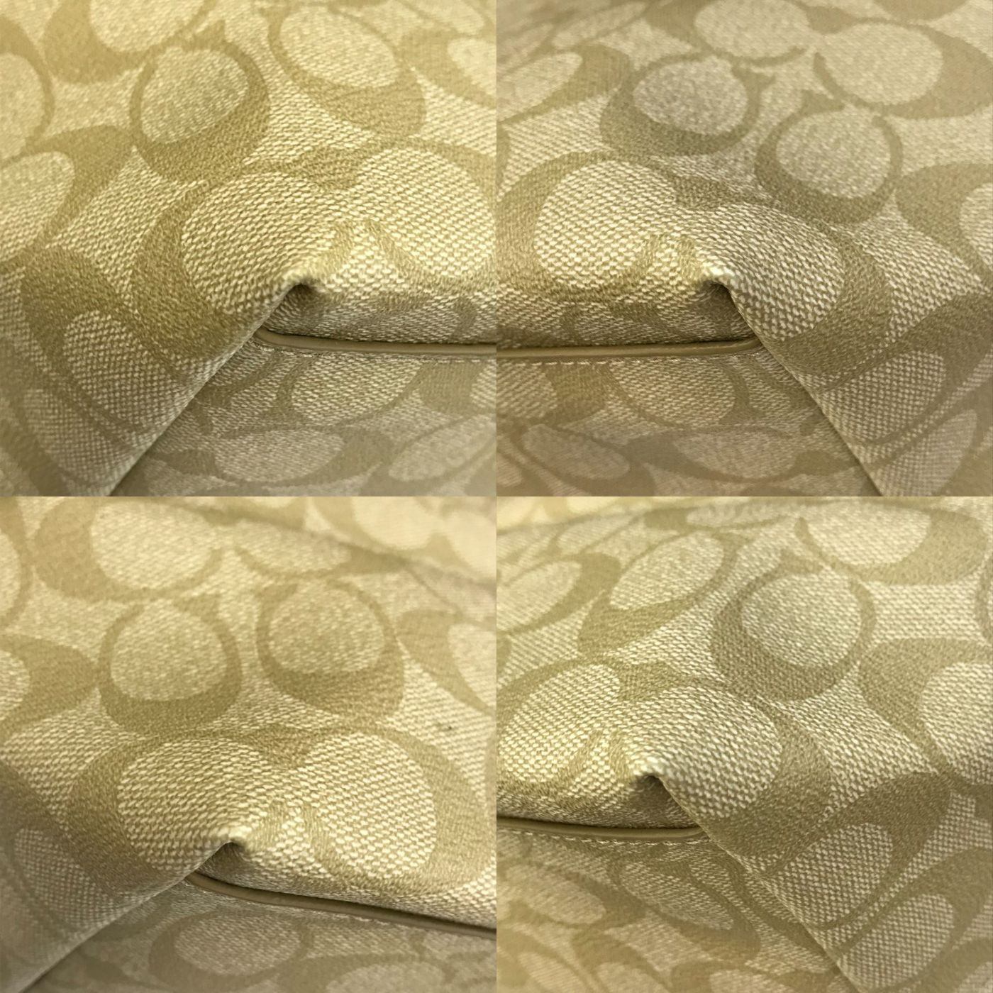 COACH コーチ トートバッグ レディース PVCシグネチャー ジップ ショルダー 通勤 ライトカーキ/ホワイト F34104 中古 T1