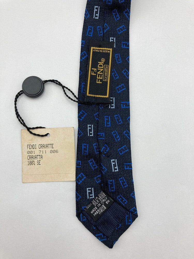 FENDI フェンディ ズッカ柄 ネクタイ シルク100％ ダークネイビー 中古 D4