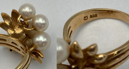 田崎真珠/TASAKI K18 パール4.5-6.0mm 赤石 リング 8号 中古 D4