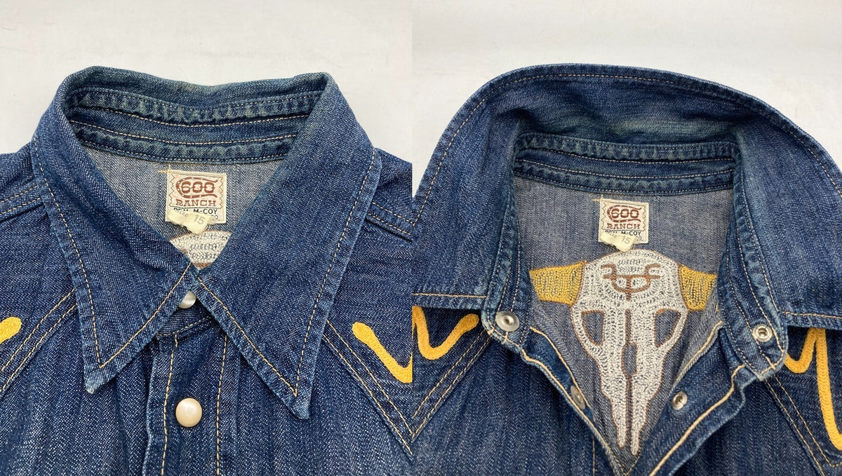 THE REAL McCOY’S ザリアルマッコイズ 600 RANCH 刺繍 ウエスタン デニムシャツ 半袖 サイズ15 メンズ 中古 D4