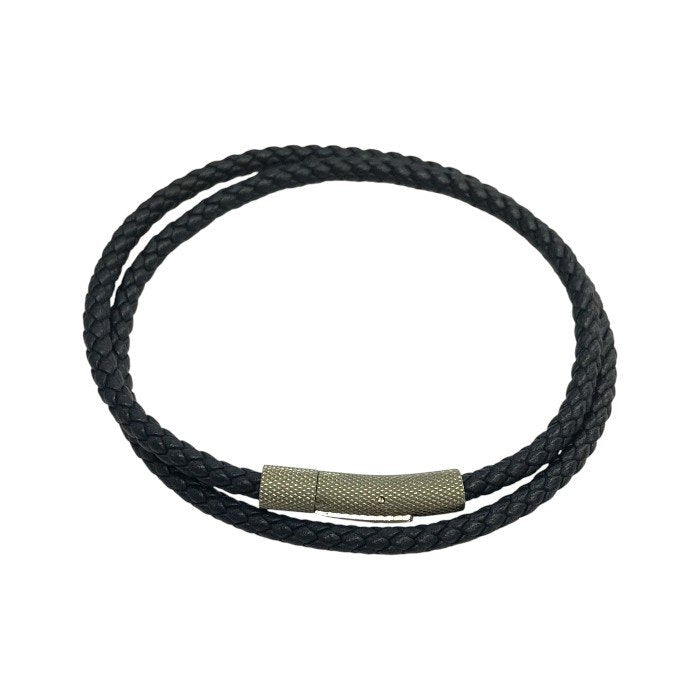 HUGO BOSS ヒューゴボス ブレスレット メンズ レザー 2連 2way チョーカー ネックレス 編み込み ネイビー 中古 T1